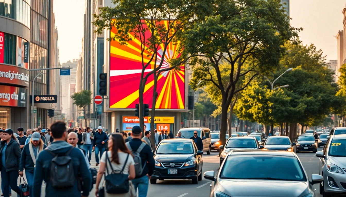 Renta de Espectaculares que presenta una vibrante publicidad exterior en Guadalajara, atrayendo atención en una calle concurrida.