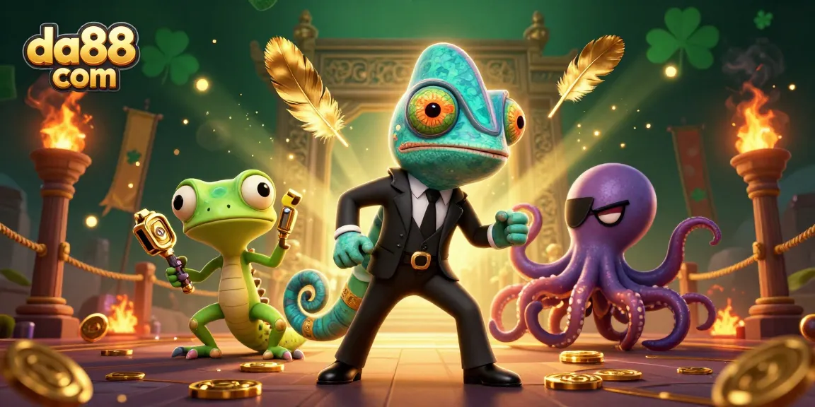 Experience thrilling gameplay at da88 com with a vibrant, action-packed casino illustration.