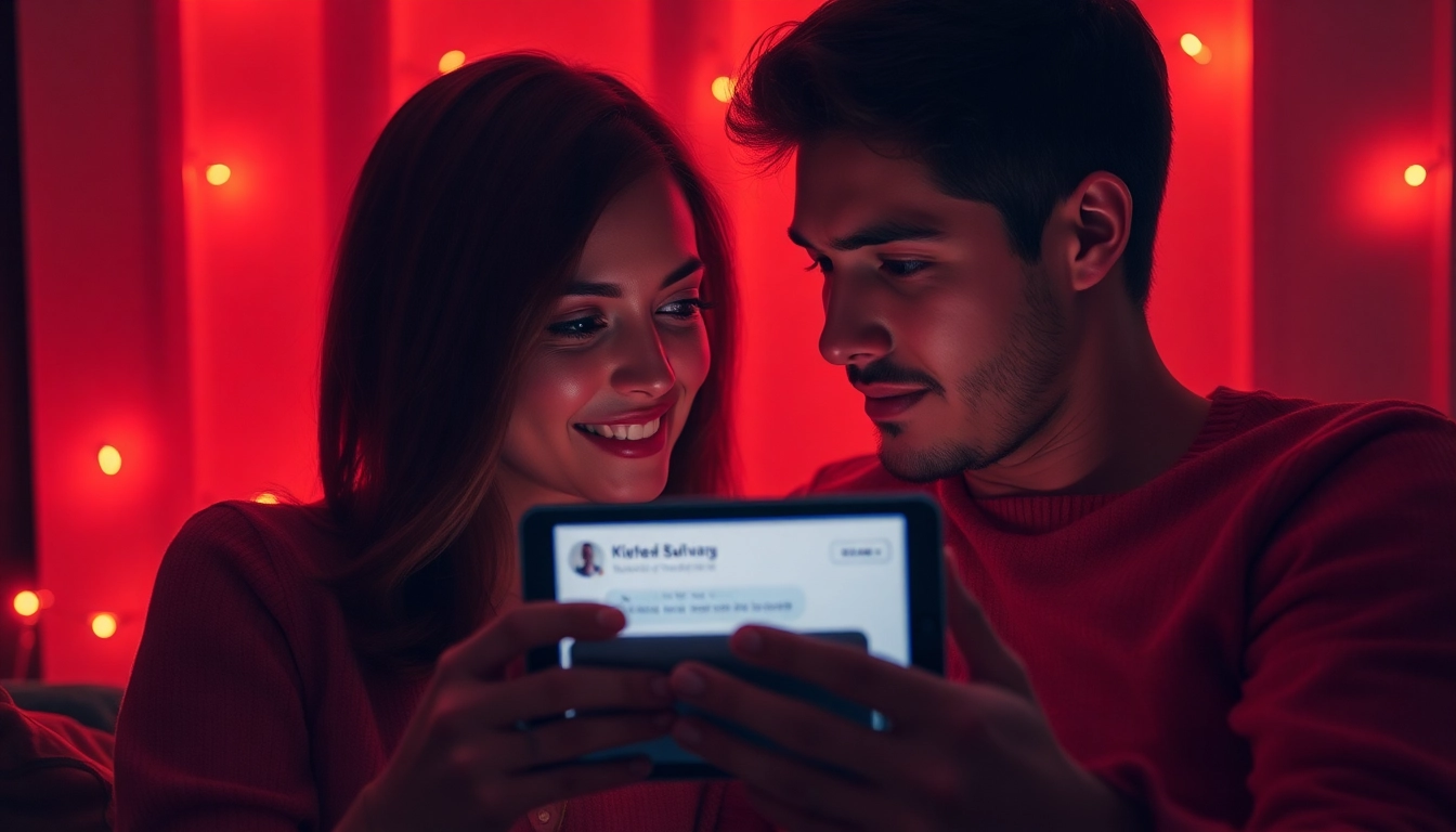 Sexting AI in a romantic setting, showcasing a couple interacting with their AI device.