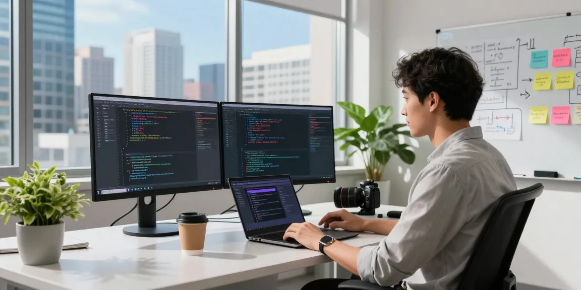 AI developer working on spicy AI projects in a modern tech workspace