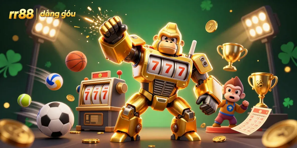 Experience thrilling gameplay with rr88 | đăng nhập as dynamic sports elements and a golden mech come to life.