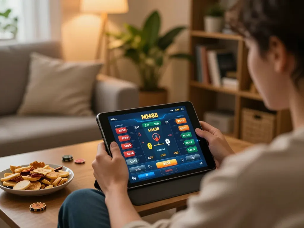Engaging in mm 88 sports betting with a cozy atmosphere on a tablet.