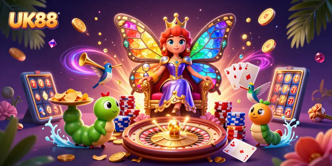 Experience the excitement at UK88 with vibrant casino themes featuring a butterfly queen and dynamic games.