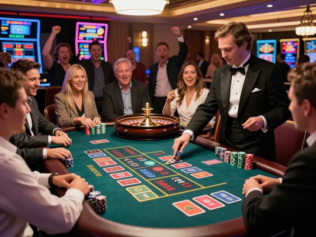 Casino excitement at https://nohu78.de.com with players enjoying a live roulette game and celebrating wins.