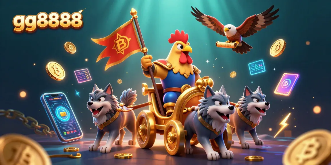 Engage and play with gg8888 in a vibrant 3D casino experience featuring lively characters and crypto elements.