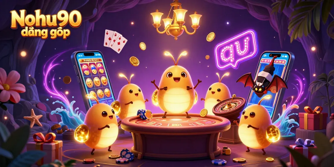 Nohu90 đăng nhập to play the thrilling slot games in a vibrant cave casino illuminated by glowworms.