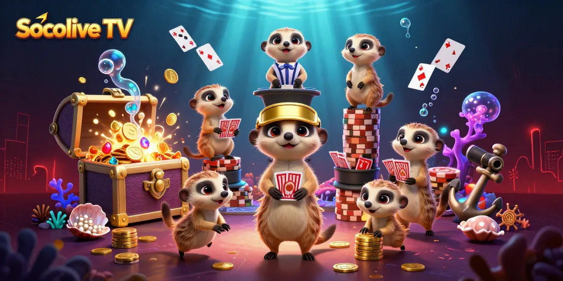 Socolive TV showcases a vibrant meerkat casino scene with engaging gaming dynamics and sparkling visuals.